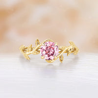 Lab Grown Padparadscha Nature Inspired Solitaire Engagement Ring Rose Gold