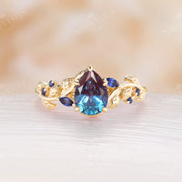 Lab Alexandrite Rose Gold Engagement Ring Bypass Nature Leaf Band
