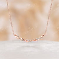 Minimalist Twist Rose Gold Necklace Dainty Moissanite