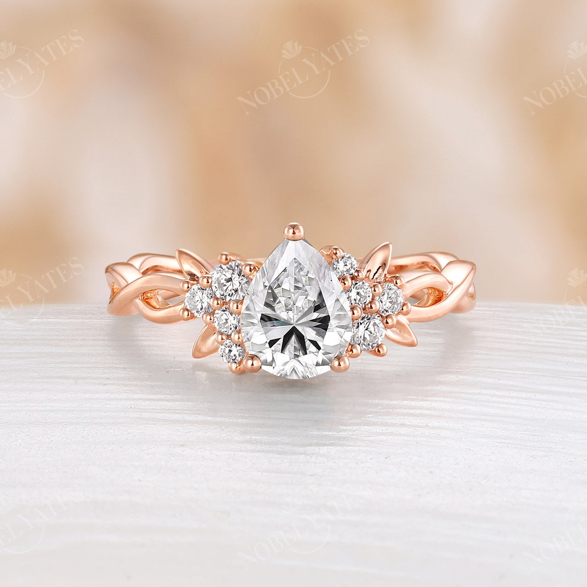 Moissanite Nature Inspired Engagement Ring Twist Rose Gold Band