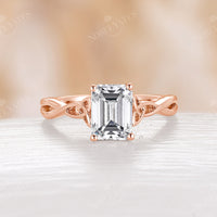 Celtic Emerlad Cut Moissanite Solitaire Rose Gold Engagement Ring