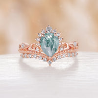 Pear Crown Moonstone Vintage Rose Gold Engagement Ring