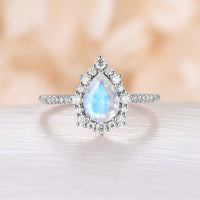 Teardrop Moonstone Vintage Halo Engagement Ring Rose Gold