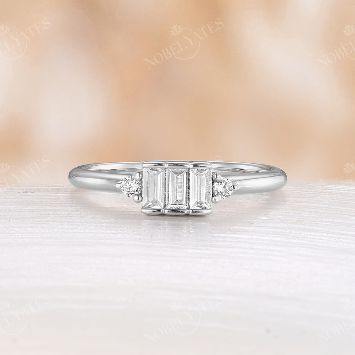 Diamond/Moissanite Baguette Cut Cluster Rose Gold Engagement Ring