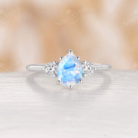 Three Stone Pear Moonstone Engagement Ring Rose Gold