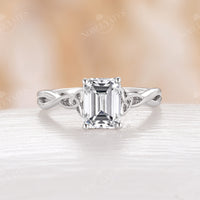 Celtic Emerlad Cut Moissanite Solitaire Rose Gold Engagement Ring