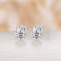 Dainty Silver Round Moissanite Simple Stud Earrings Gift