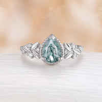 Nature Inspired Moss Agate Leaf Design Engagement Ring Rose Gold
