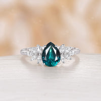 Teal Sapphire & Moissanite Rose Gold Marquise Cluster Engagement Ring