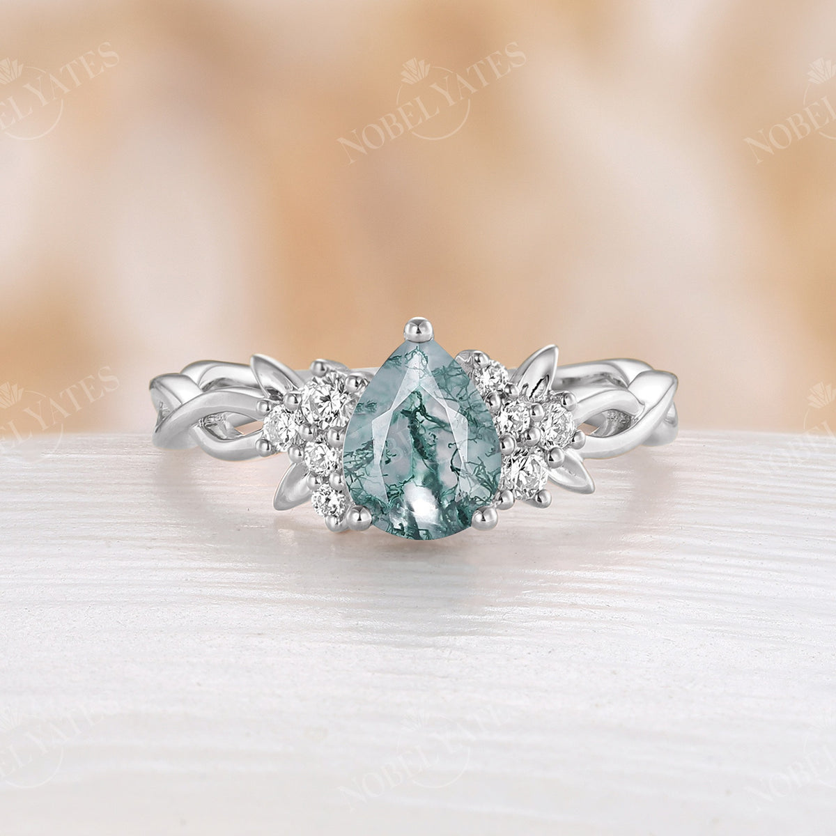 Nature Leaf Inspired Lab Emerald Pear Cut Engagement Ring Rose Gold