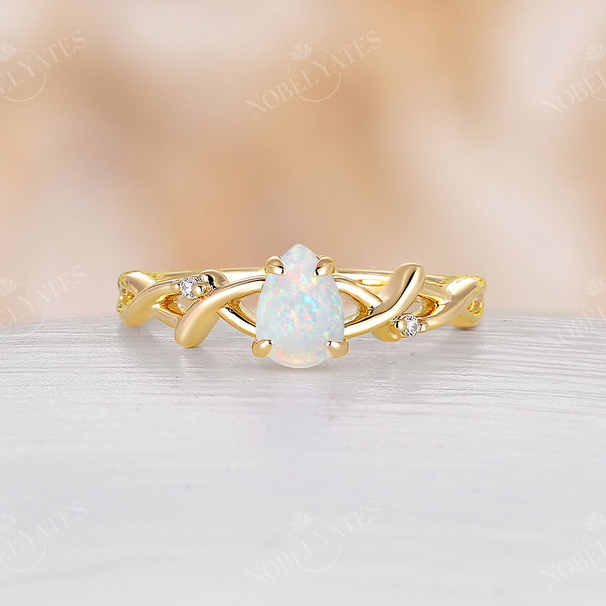 Pear shape White Opal Rose Gold Branch Engagement Ring