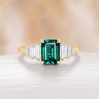 Classic Art Deco Emerald Cut Lab Emerald Engagement Ring