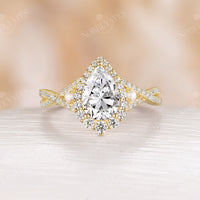 Pear Moissanite Engagement Ring Pave Twist Pearl Band