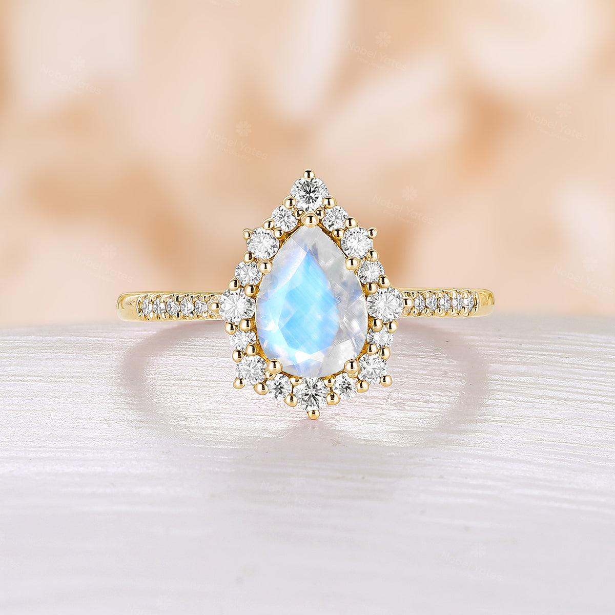 Teardrop Moonstone Vintage Halo Engagement Ring Rose Gold