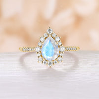 Teardrop Moonstone Vintage Halo Engagement Ring Rose Gold