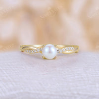 Akoya Pearl Vintage Twist & Pave Engagement Ring Rose Gold