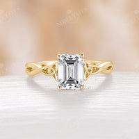 Celtic Emerlad Cut Moissanite Solitaire Rose Gold Engagement Ring