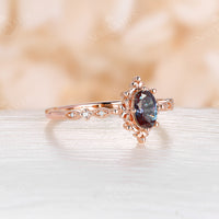 Vintage Lab Alexandrite & Diamond Milgrain Engagement Ring Rose Gold
