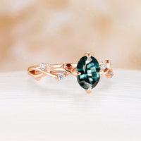 Nature Inspired Branch Oval Teal Sapphire Engagement Ring Yellow Gold Twist