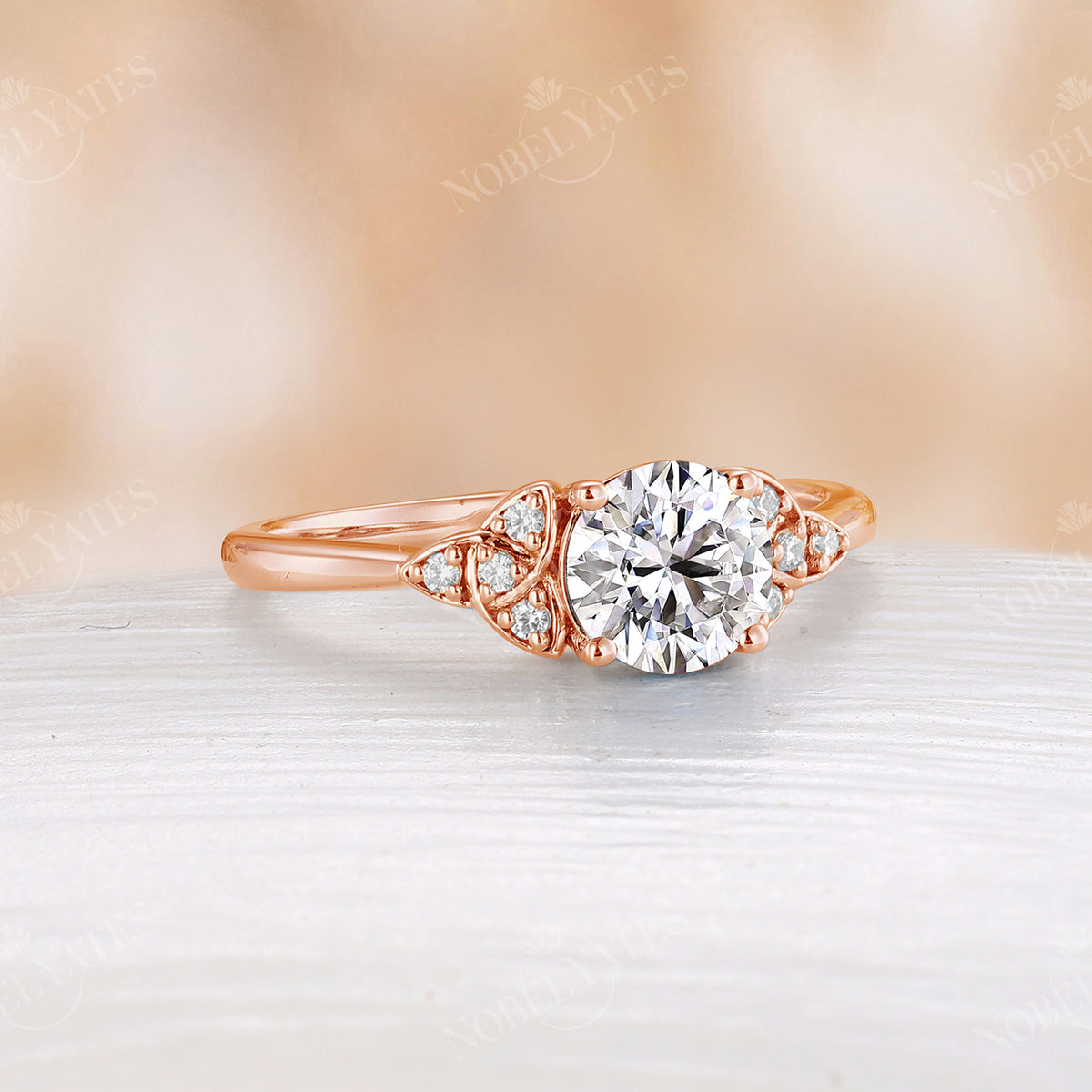 Round Moissanite Celtic Rose Gold Engagement Ring Cluster Diamond Ring