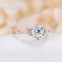 Round Cut Moissanite Cluster Engagement Ring Rose Gold