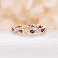 Lab Sapphire Milgrain 3/4 Eternity Vintage Wedding Band