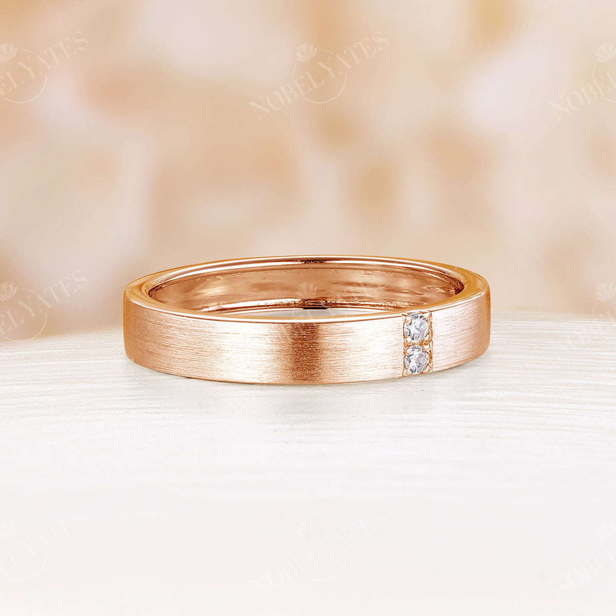 Moissaite Rose Gold Couple Band Minimalist Wedding Band