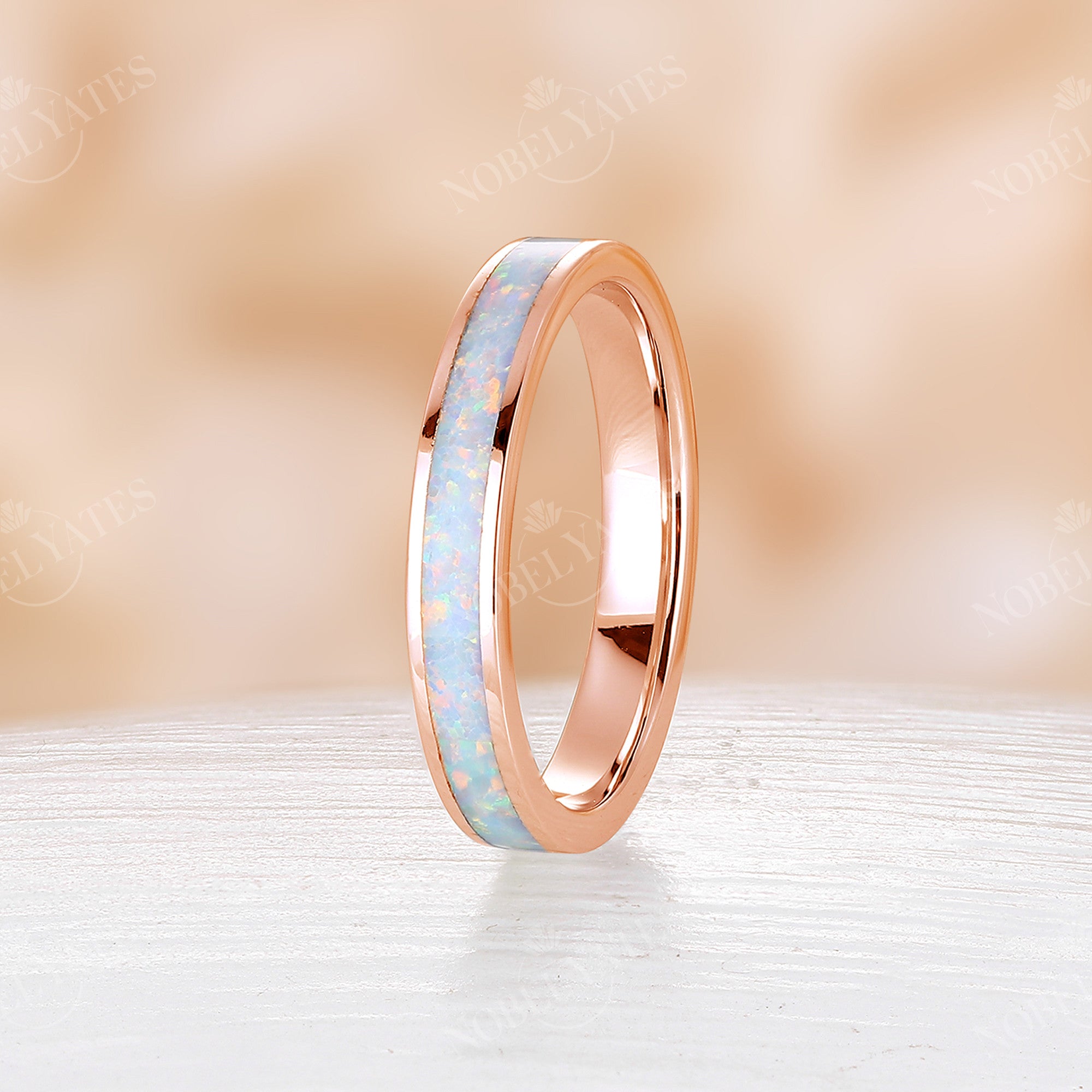 Lab Opal Wedding Band | 3mm Rose Gold Eternity Ring – Nobel Yates