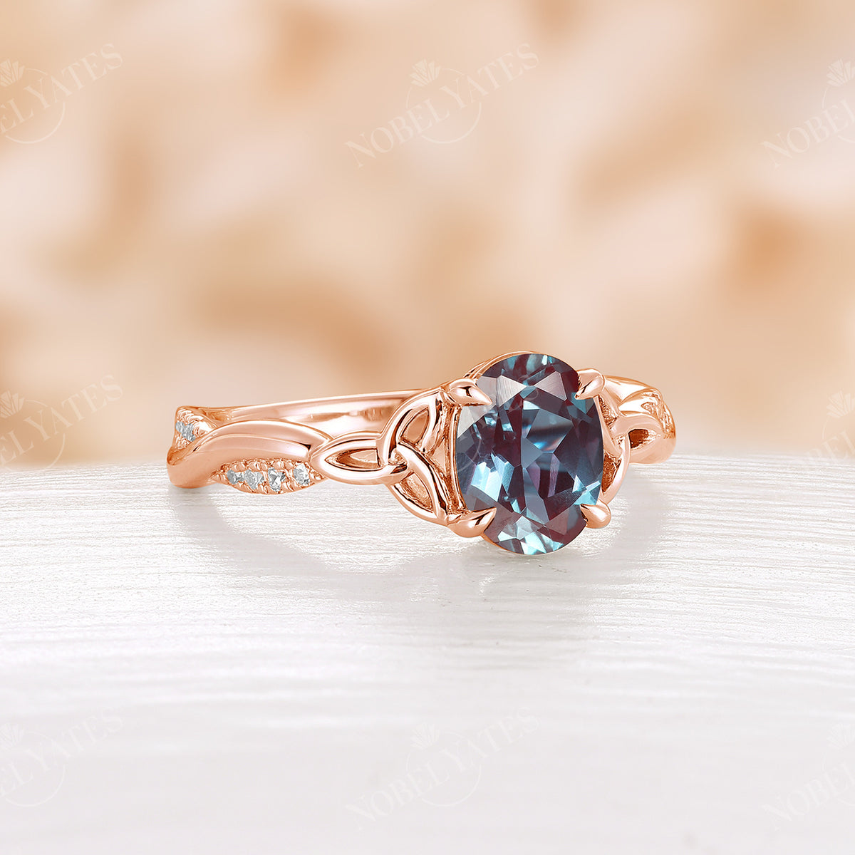 Lab Alexandrite Oval Twist Pave Rose Gold Celtic Engagement Ring