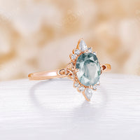Celtic Kont With Oval Moss Agate Engagement Rose Gold Ring