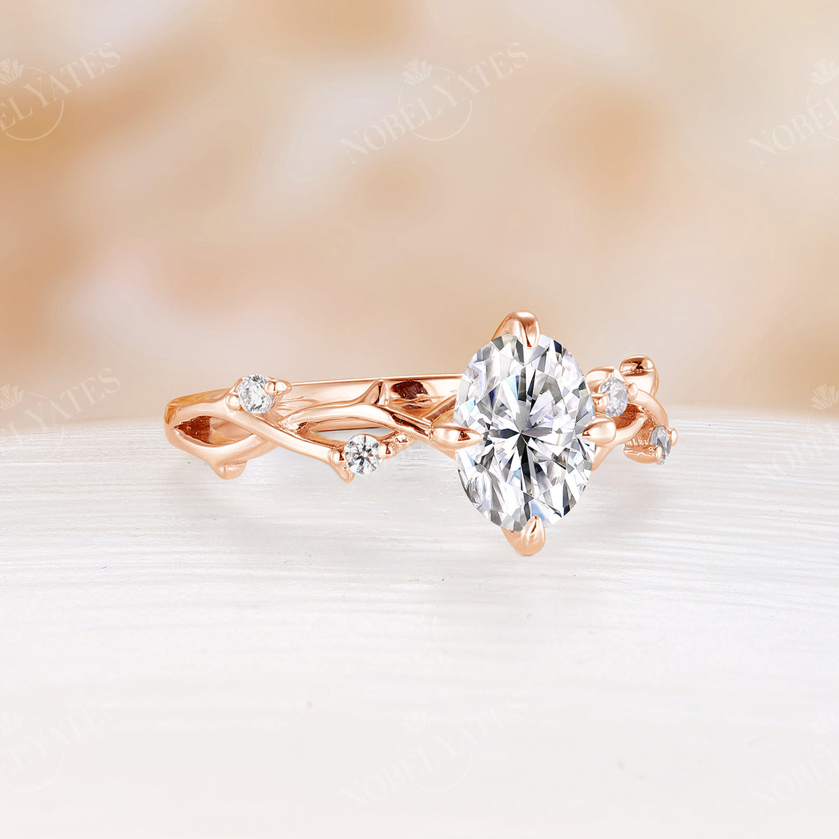 Moissanite Engagement Ring Rose Gold Half Eternity Twig & Branch Band