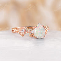 Nature inspired Pear Opal Engagement Ring Leaf Rose Gold