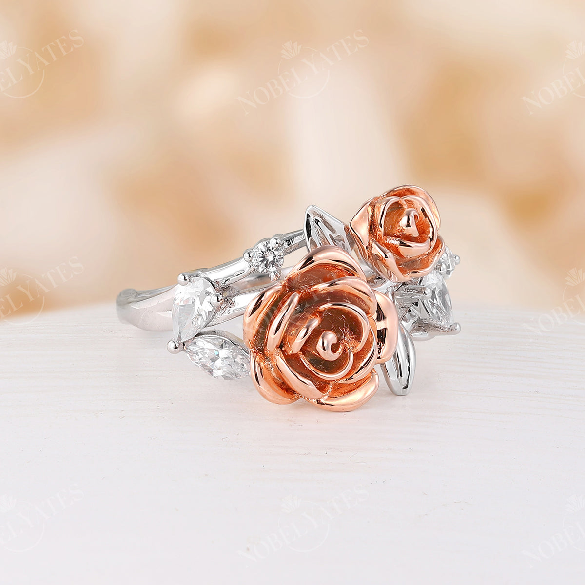 Moissanite Nature Inspired Floral Two Tones Engagement Ring
