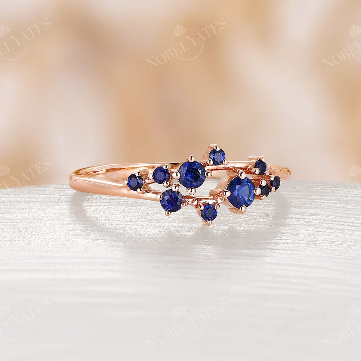 Vintage Round Cut Natural Sapphire Cluster Engagement Ring Rose Gold