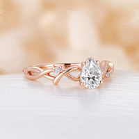 Vintage Pear Cut Moissanite Rose Gold Branch Band Engagement Ring