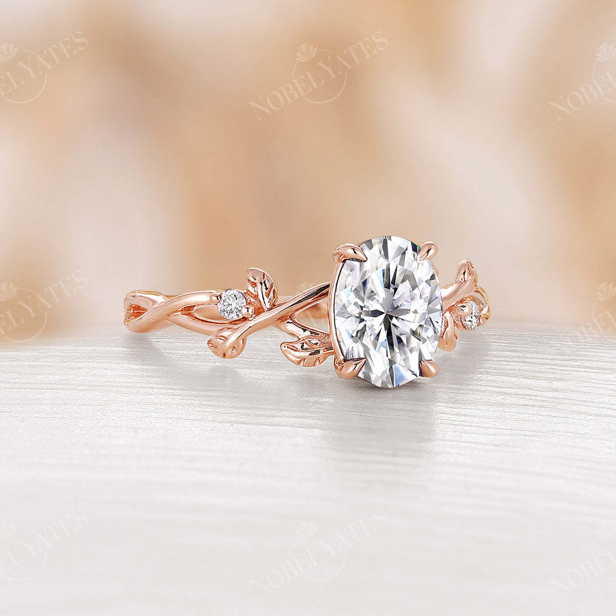 Nature Oval Moissanite Engagement Ring Rose Gold Twist Band