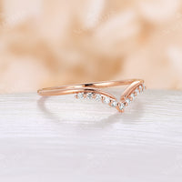 Classic Round Cut Moissanite Curved Wedding Band Rose Gold