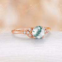 Diamond Cluster Celtic Moss Agate Engagement Ring Round Shape