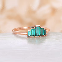 Baguette Lab Emerald Art Deco Wedding Ring Rose Gold