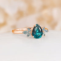 Teal Sapphire Pear&Marquise Nature Inspired Engagement Ring Rose Gold