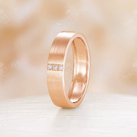 Moissaite Rose Gold Couple Band Minimalist Wedding Band