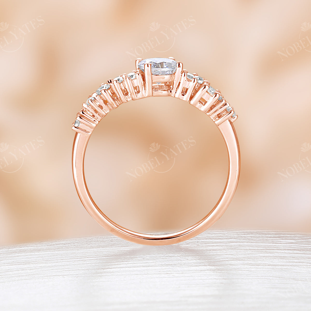 Vintage Oval Shape Moissanite Cluster Engagement Ring Rose Gold