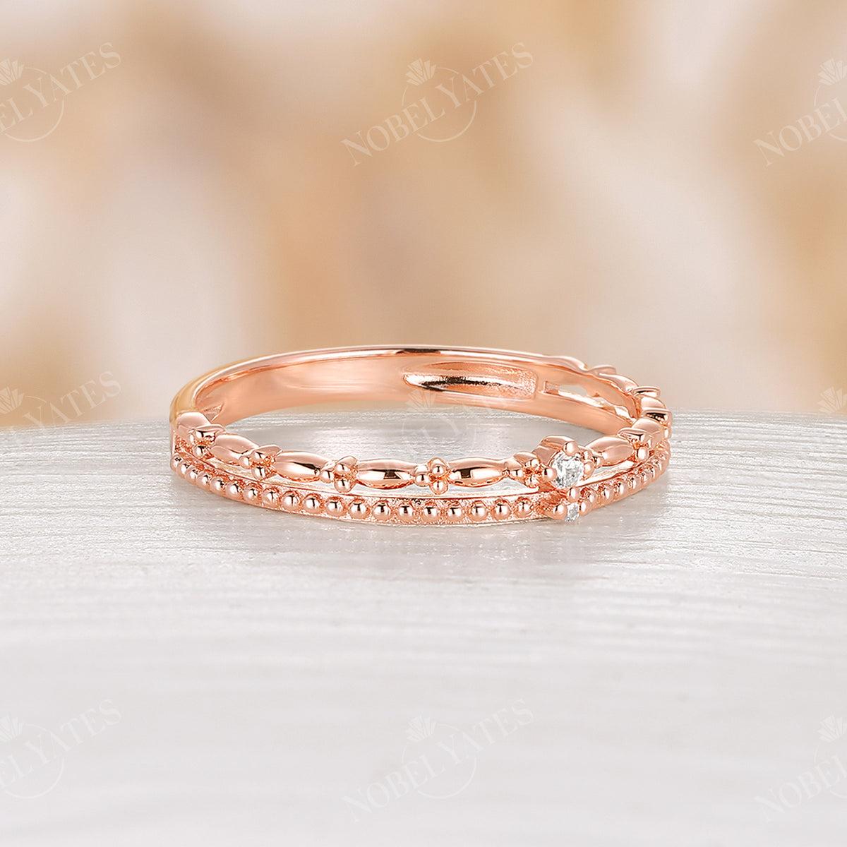 Minimalist Rose Gold Round Diamond Bead Wedding Band