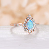 Teardrop Moonstone Vintage Halo Engagement Ring Rose Gold