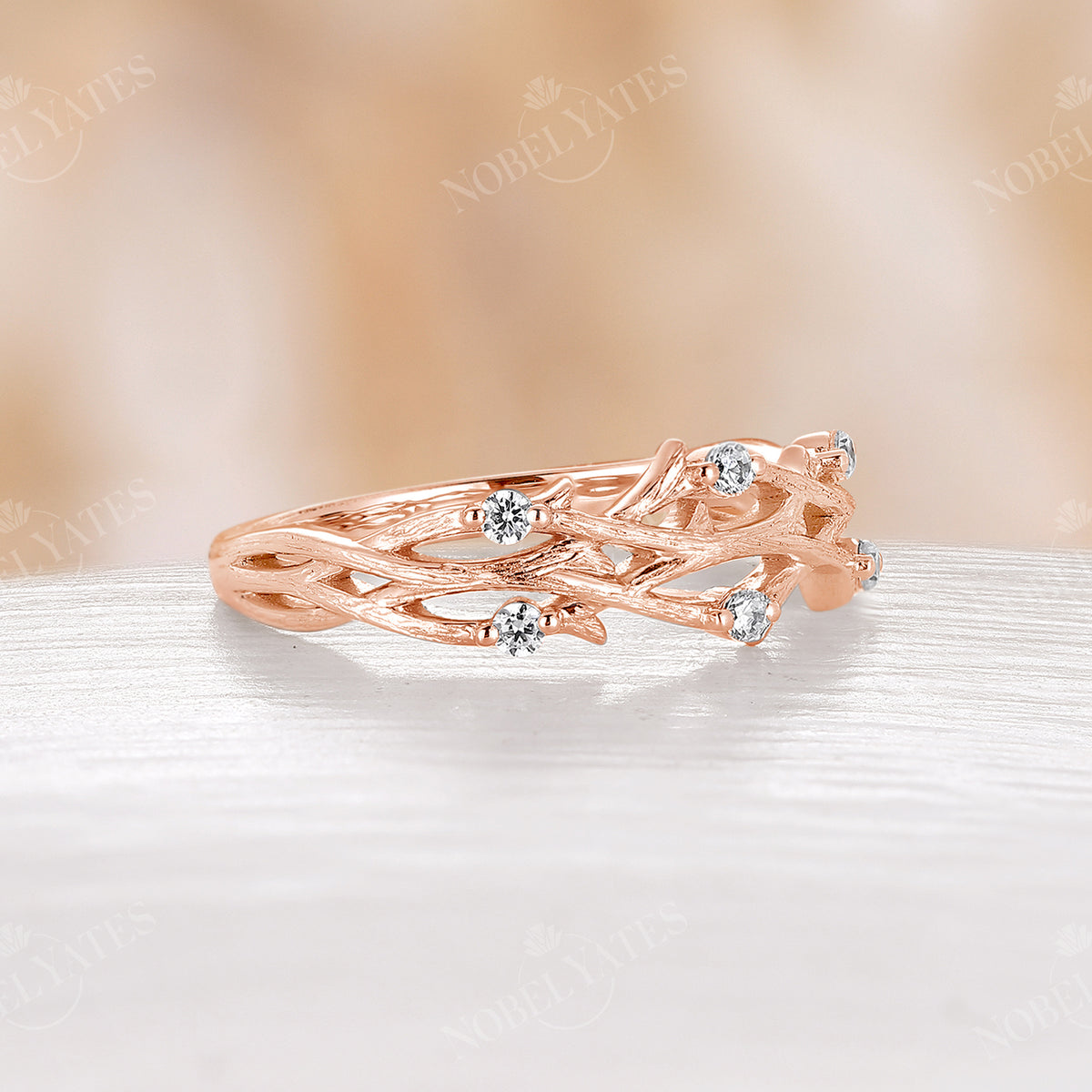 Tree Bark Diamond Branch Design Nature Wedding Band