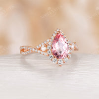 Pink Pear Lab Padparadscha Engagement Ring Pave Twist Band