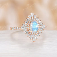 Art deco Oval Moonstone Engagement Ring Rose Gold