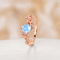 Solitaire Moonstone Nature Inspired Leaf Engagement Ring Rose Gold