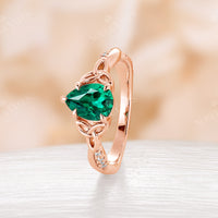 Pear Lab Emerald Claw Prong Celtic Twist Engagement Ring