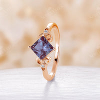 Princess Lab Alexandrite Celtic Knot Side Stone Engagement Ring